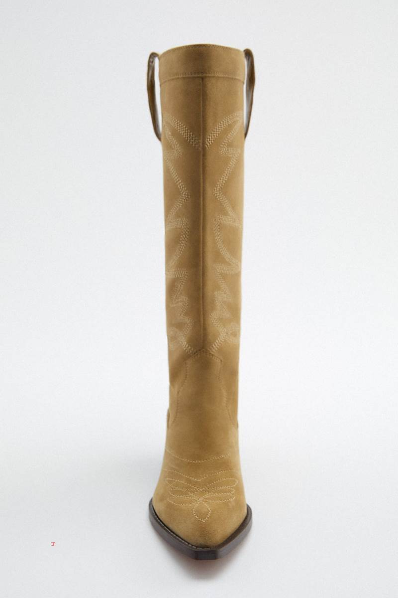 ZARA SPLIT SUEDE COWBOY BOOT Höga Stövlar Dam Bruna | SWHFD-3681