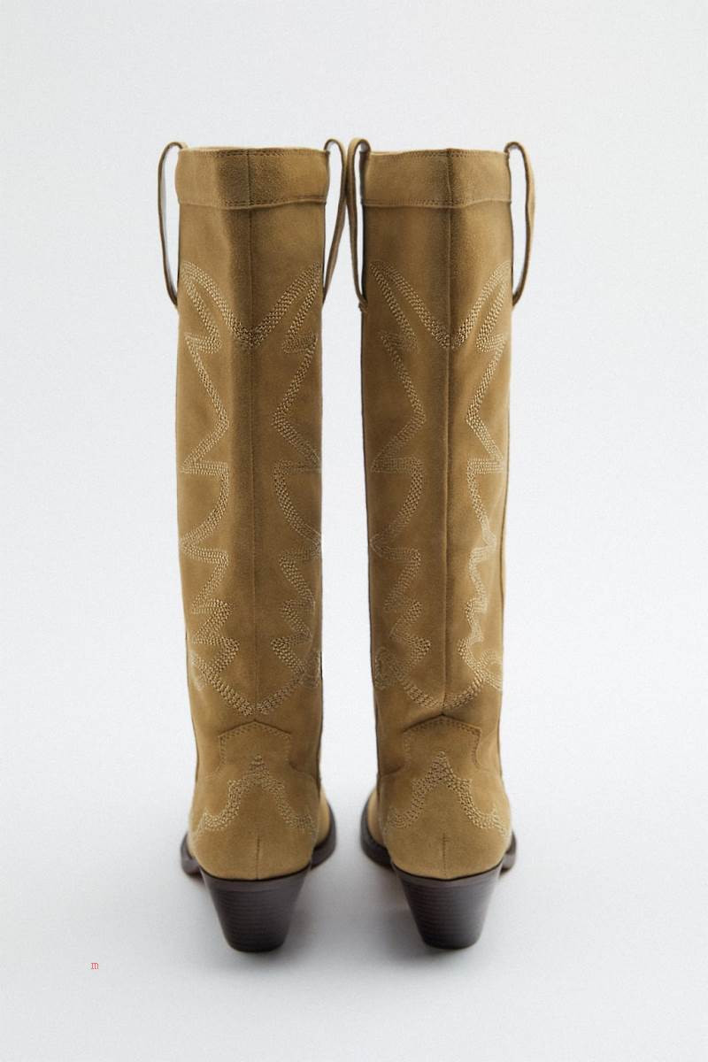 ZARA SPLIT SUEDE COWBOY BOOT Höga Stövlar Dam Bruna | SWHFD-3681