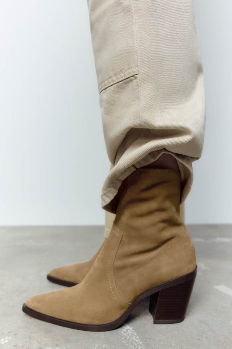 ZARA SPLIT SUEDE HEELED Ankelboots Dam Bruna | THNGM-6298