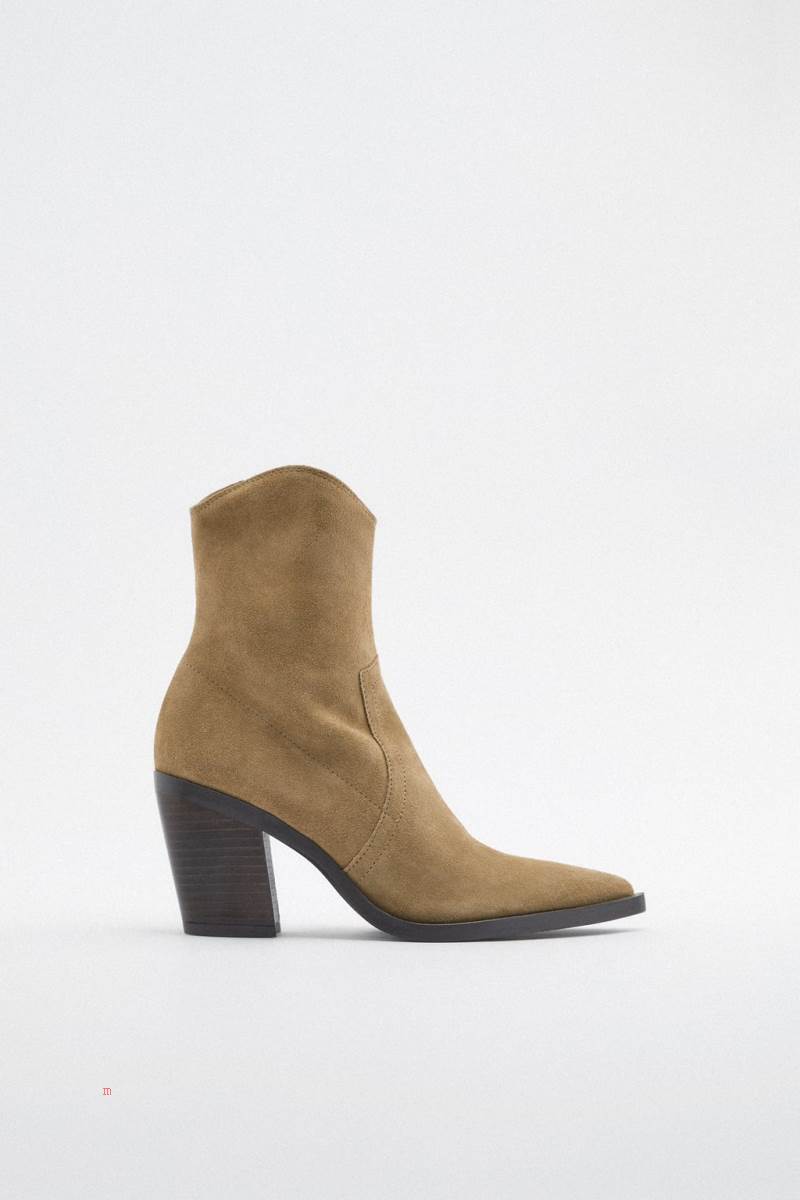 ZARA SPLIT SUEDE HEELED Ankelboots Dam Bruna | THNGM-6298