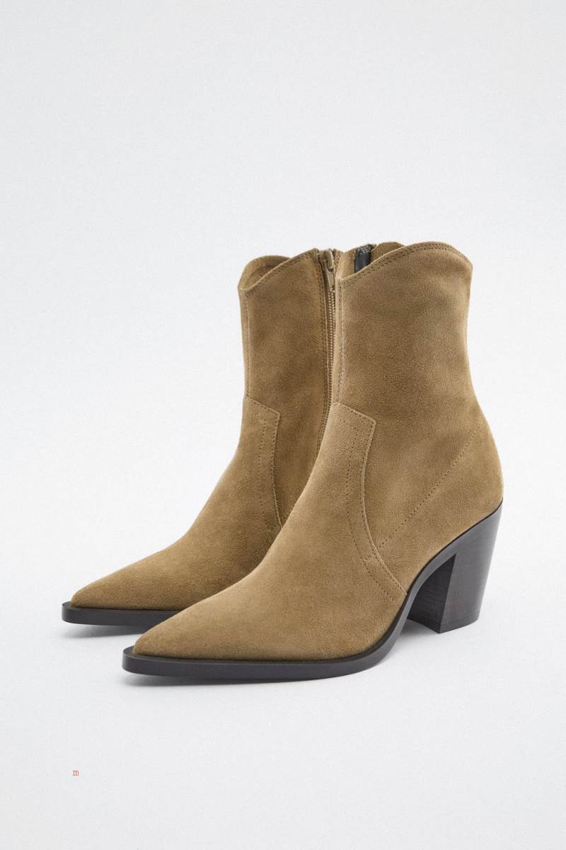 ZARA SPLIT SUEDE HEELED Ankelboots Dam Bruna | THNGM-6298