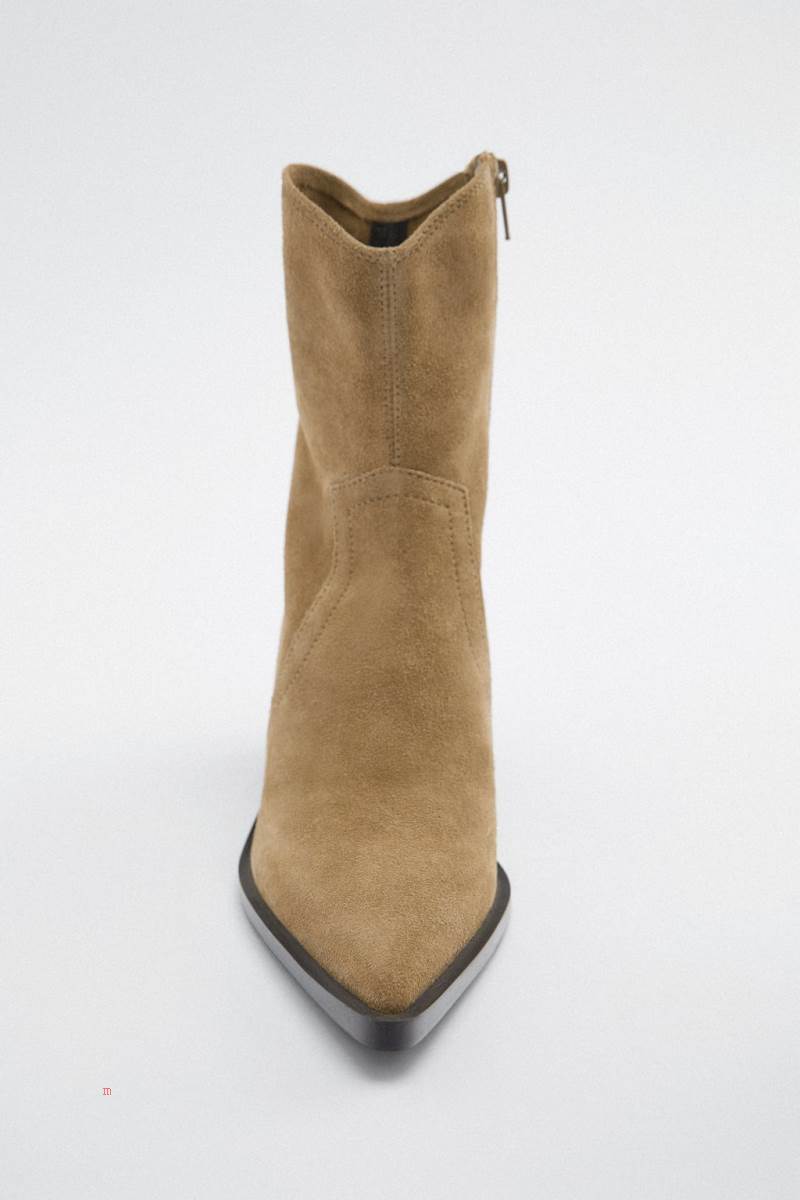 ZARA SPLIT SUEDE HEELED Ankelboots Dam Bruna | THNGM-6298