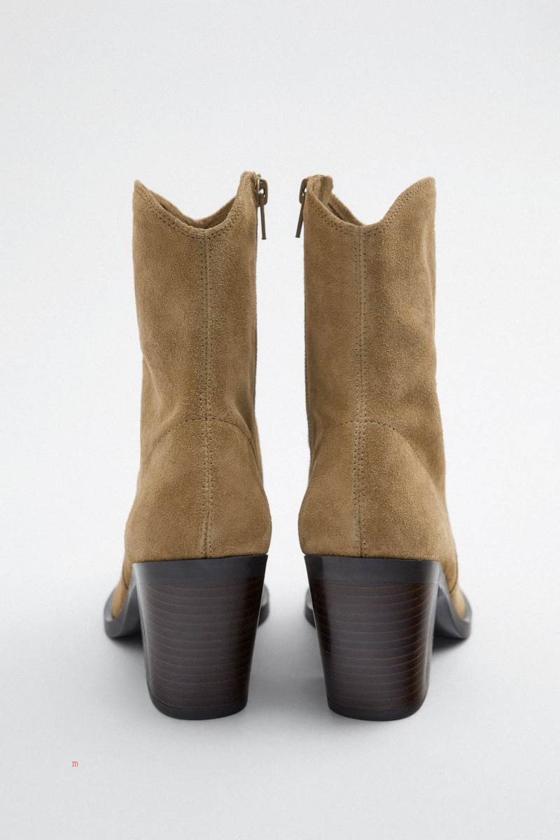 ZARA SPLIT SUEDE HEELED Ankelboots Dam Bruna | THNGM-6298