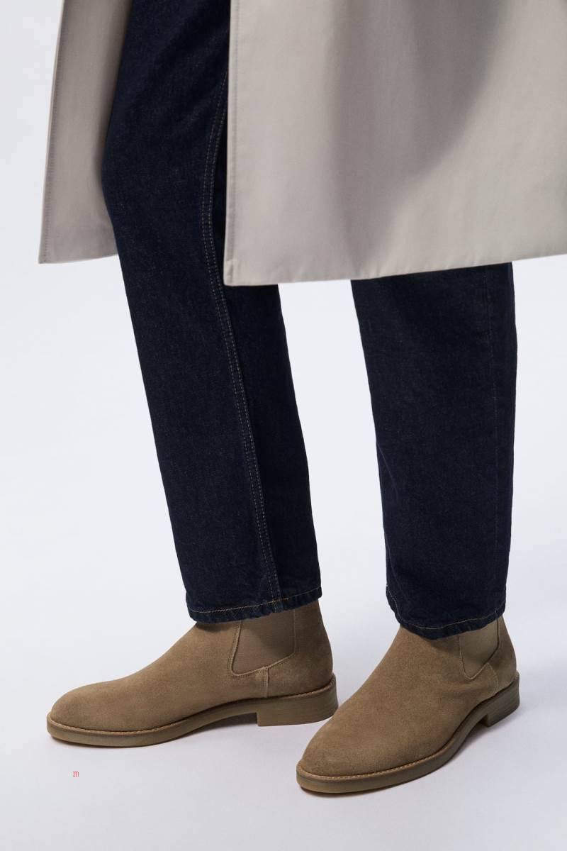 ZARA SPLIT SUEDE LEATHER Ankelboots Herr Beige | JPTDF-5321