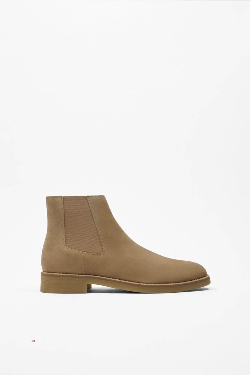 ZARA SPLIT SUEDE LEATHER Ankelboots Herr Beige | JPTDF-5321