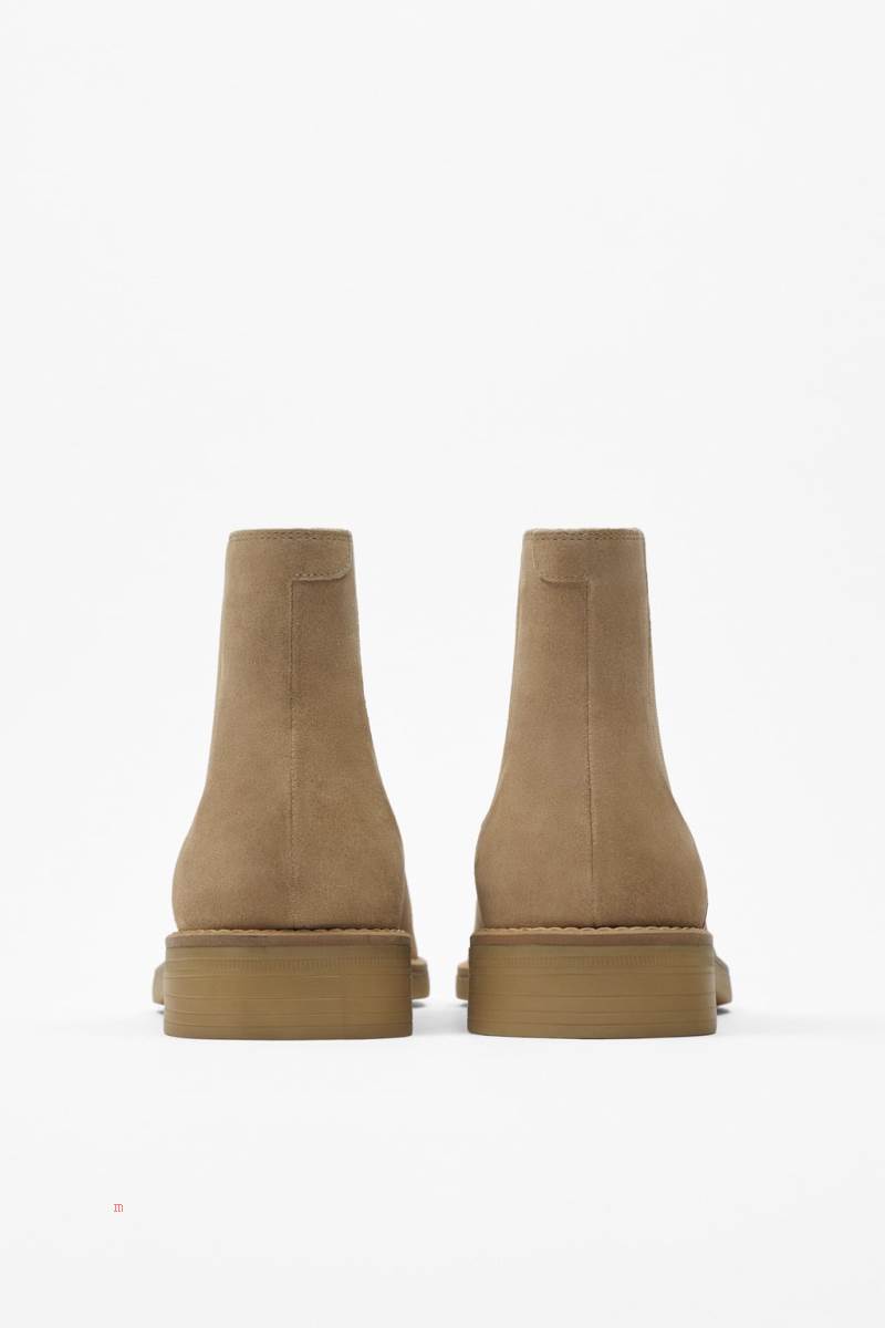 ZARA SPLIT SUEDE LEATHER Ankelboots Herr Beige | JPTDF-5321
