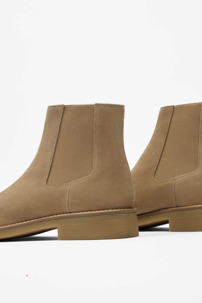 ZARA SPLIT SUEDE LEATHER Ankelboots Herr Beige | JPTDF-5321