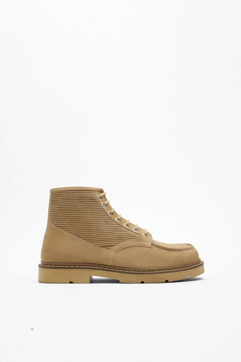 ZARA SPLIT SUEDE LEATHER Ankelboots Herr Beige | NYZKH-2148
