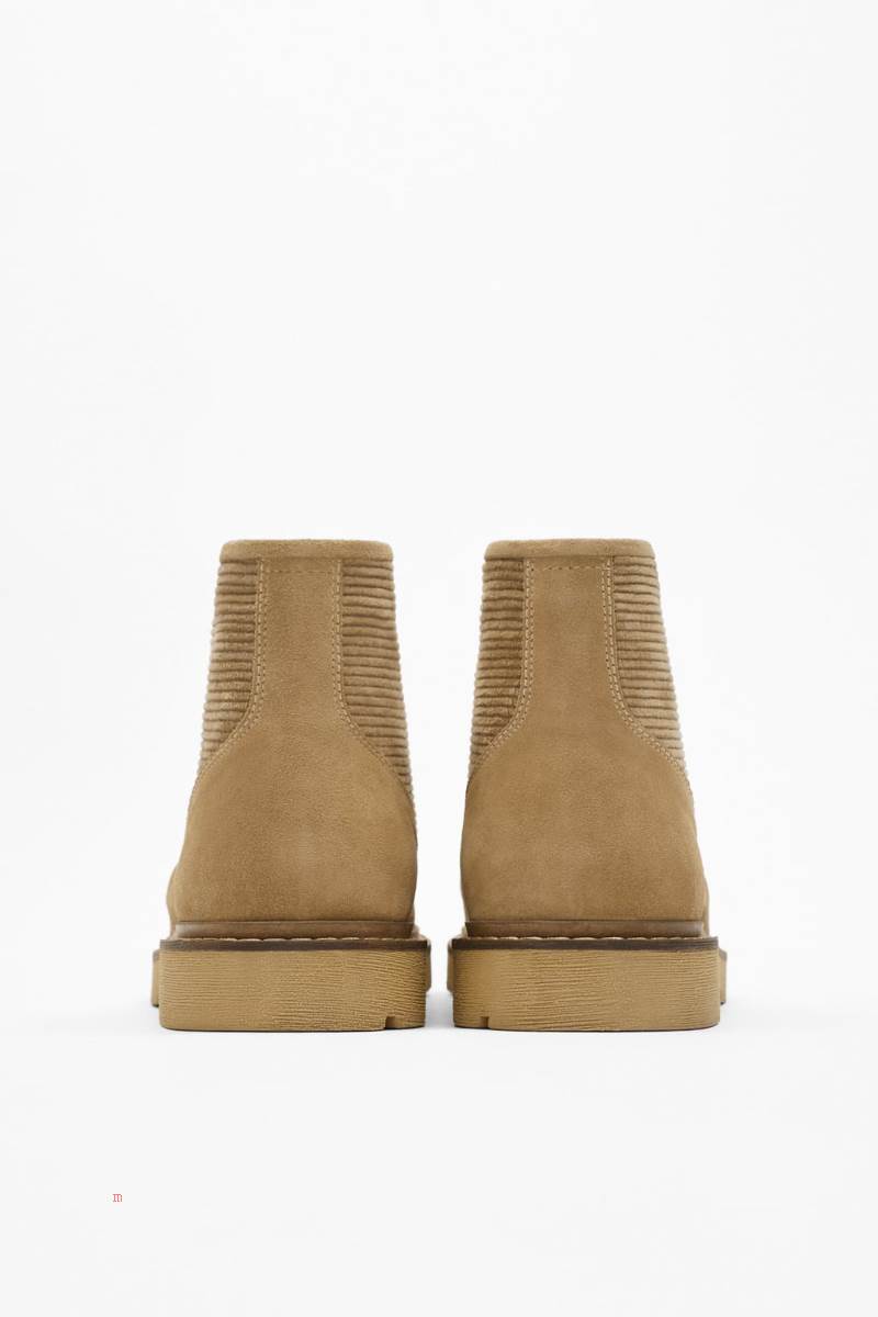 ZARA SPLIT SUEDE LEATHER Ankelboots Herr Beige | NYZKH-2148