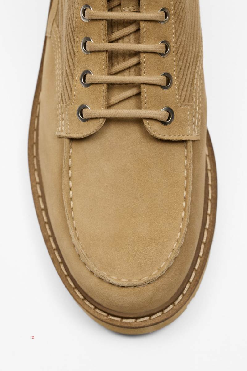 ZARA SPLIT SUEDE LEATHER Ankelboots Herr Beige | NYZKH-2148