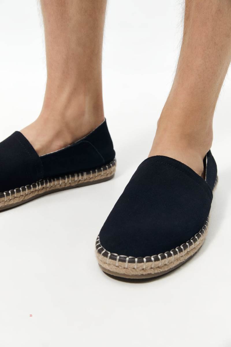 ZARA SPLIT SUEDE LEATHER Espadrille Herr Marinblå Blå | BXCZL-1439