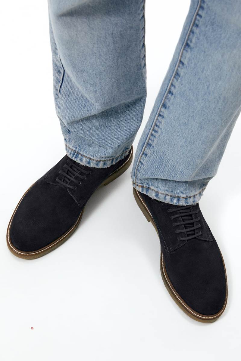 ZARA SPLIT SUEDE LEATHER Läderskor Herr Marinblå Blå | WLUAT-9850