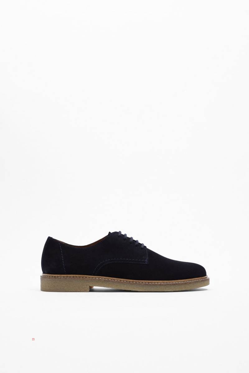 ZARA SPLIT SUEDE LEATHER Läderskor Herr Marinblå Blå | WLUAT-9850