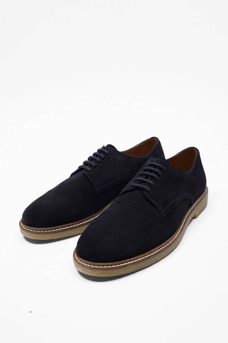 ZARA SPLIT SUEDE LEATHER Läderskor Herr Marinblå Blå | WLUAT-9850