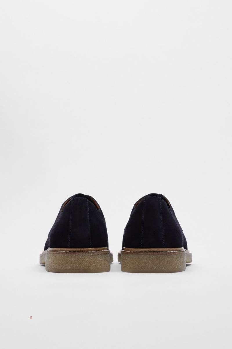 ZARA SPLIT SUEDE LEATHER Läderskor Herr Marinblå Blå | WLUAT-9850
