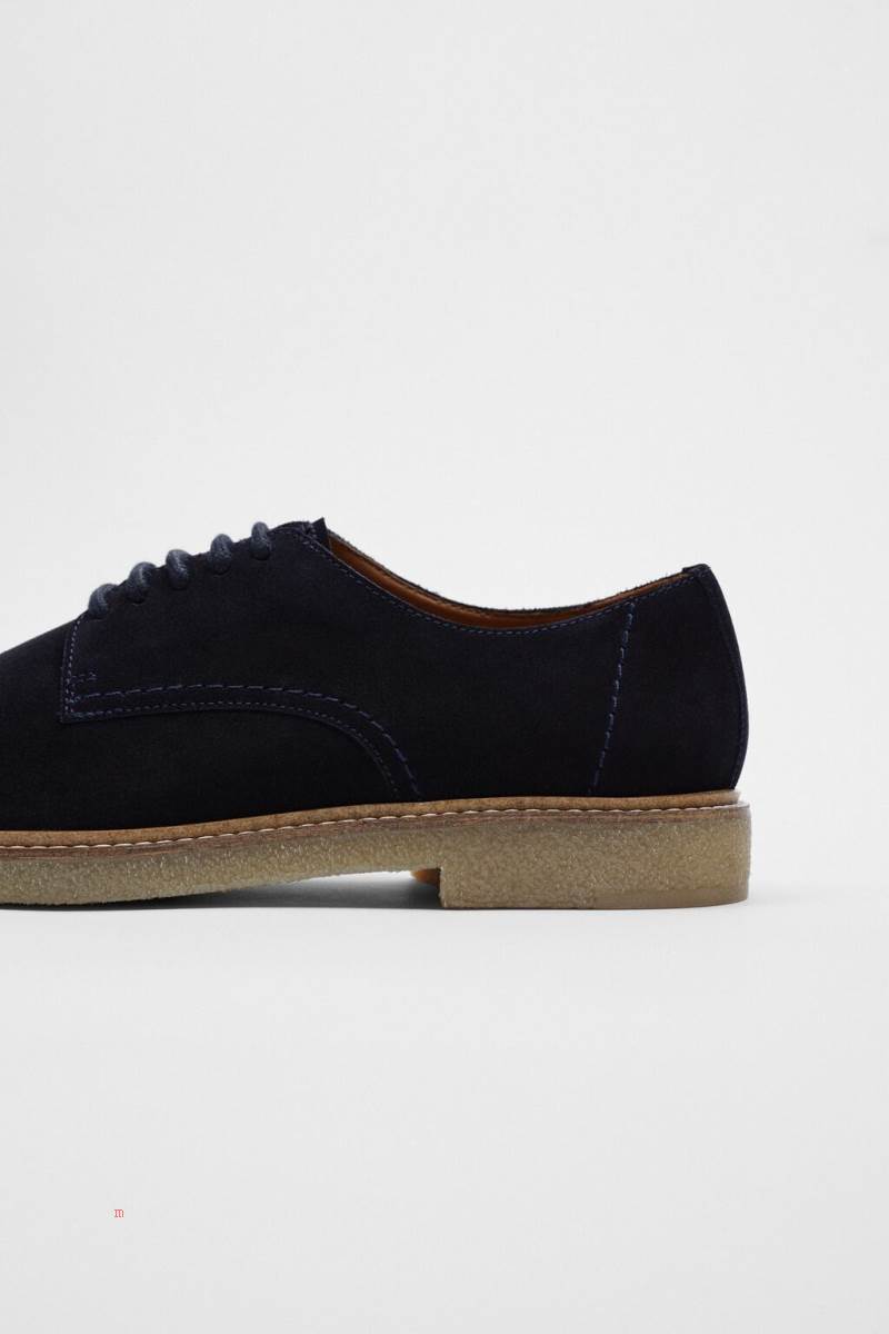 ZARA SPLIT SUEDE LEATHER Läderskor Herr Marinblå Blå | WLUAT-9850