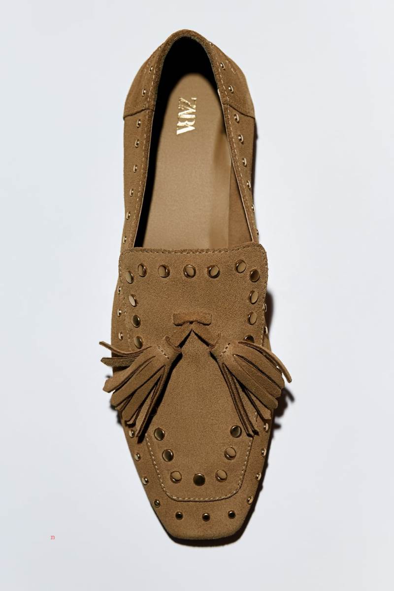 ZARA SPLIT SUEDE WITH STUDS Loafers Dam Grå | CTJGH-6758