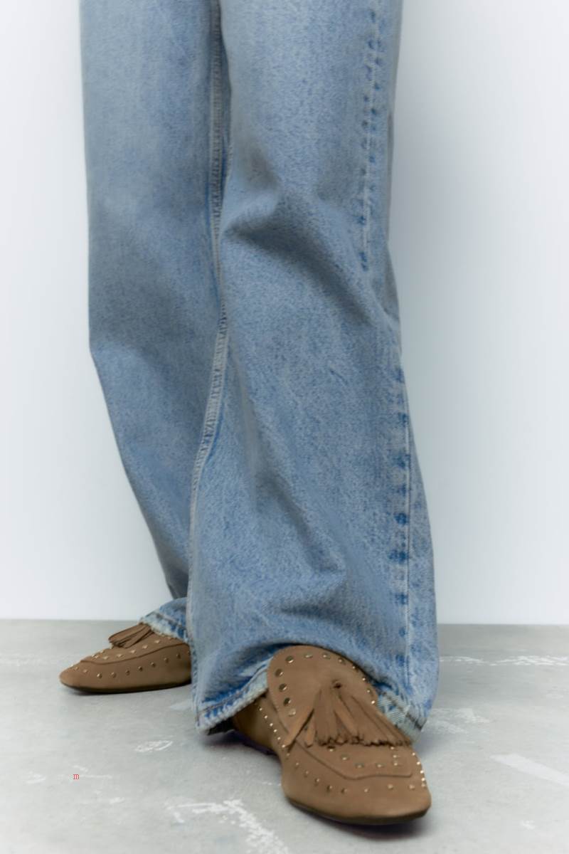 ZARA SPLIT SUEDE WITH STUDS Loafers Dam Grå | CTJGH-6758