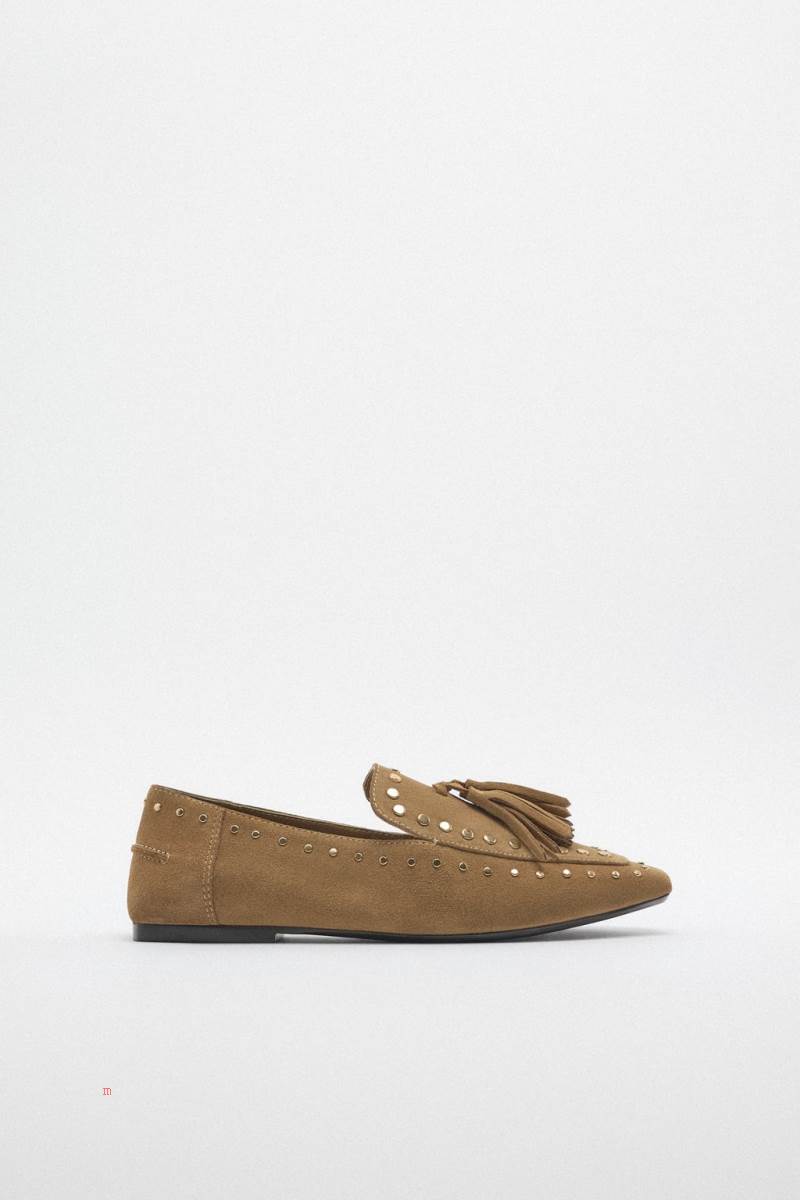 ZARA SPLIT SUEDE WITH STUDS Loafers Dam Grå | CTJGH-6758