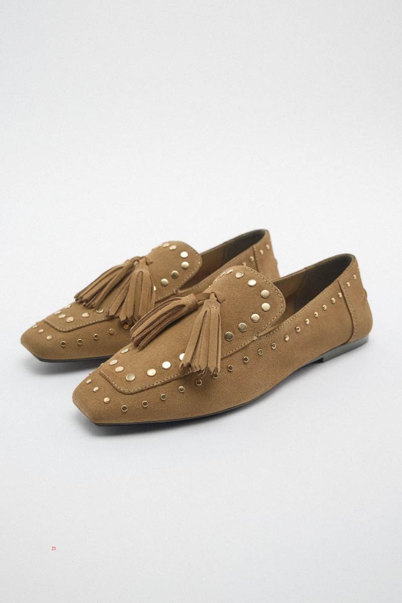 ZARA SPLIT SUEDE WITH STUDS Loafers Dam Grå | CTJGH-6758
