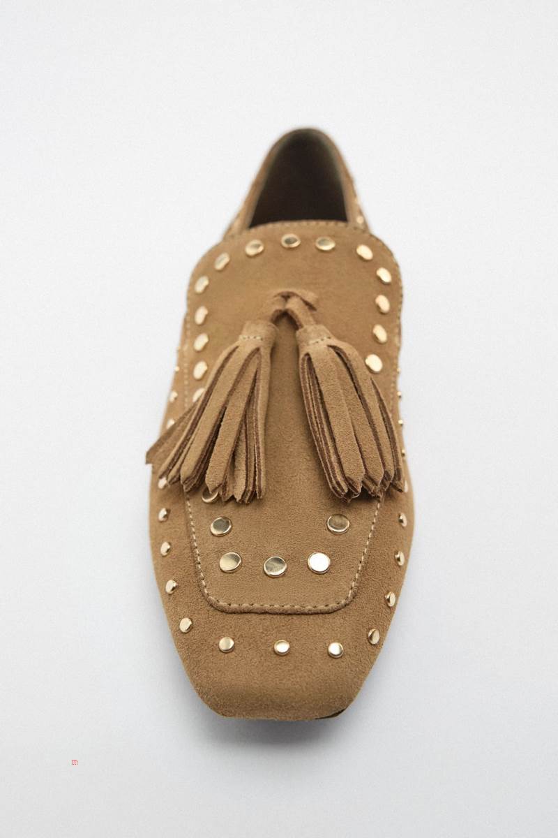 ZARA SPLIT SUEDE WITH STUDS Loafers Dam Grå | CTJGH-6758