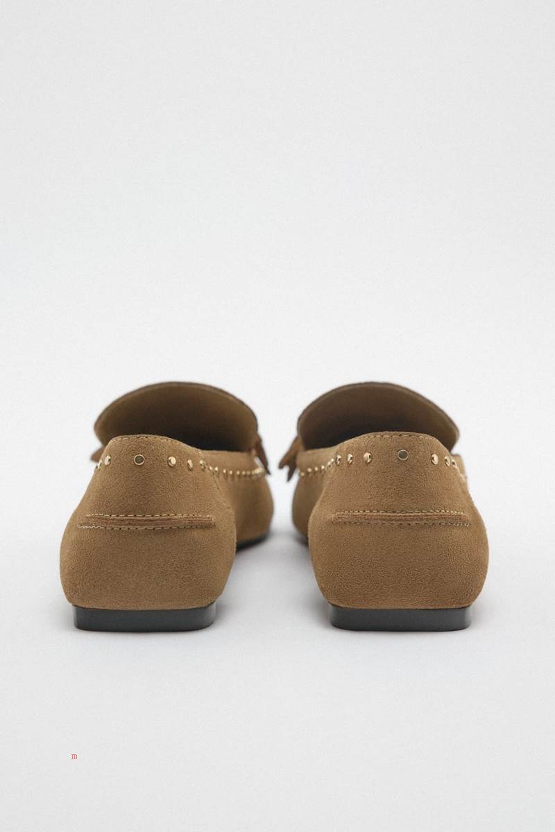 ZARA SPLIT SUEDE WITH STUDS Loafers Dam Grå | CTJGH-6758