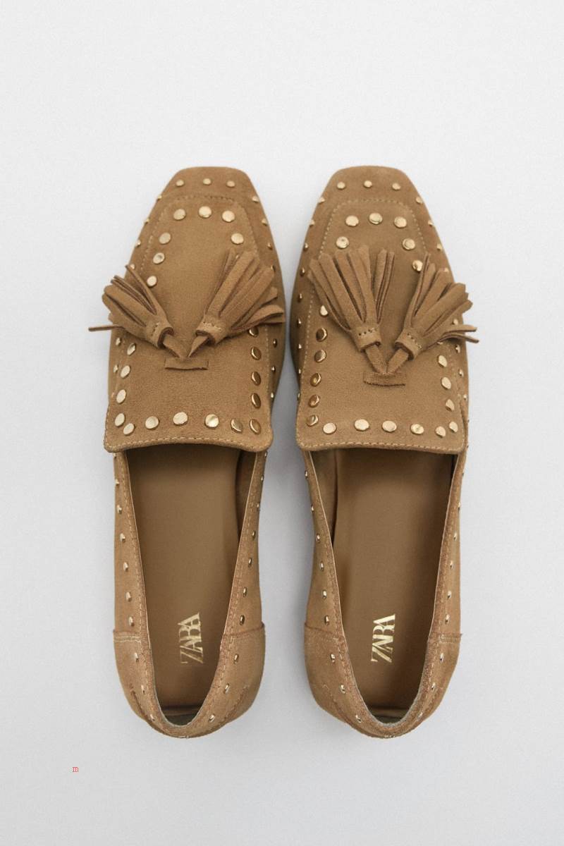 ZARA SPLIT SUEDE WITH STUDS Loafers Dam Grå | CTJGH-6758