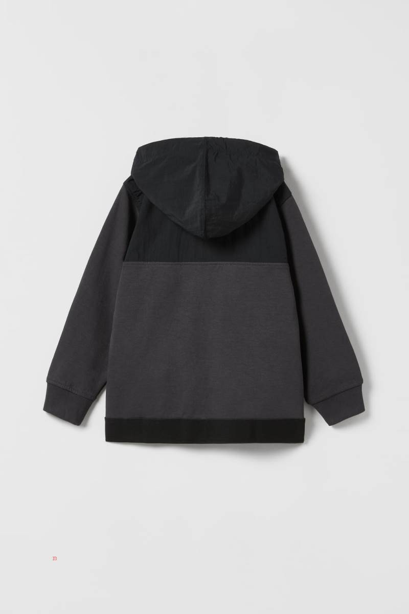 ZARA SPORTY CONTRAST COLOUR BLOCK Hoodie Pojke Mörkgrå | KVZAS-7514