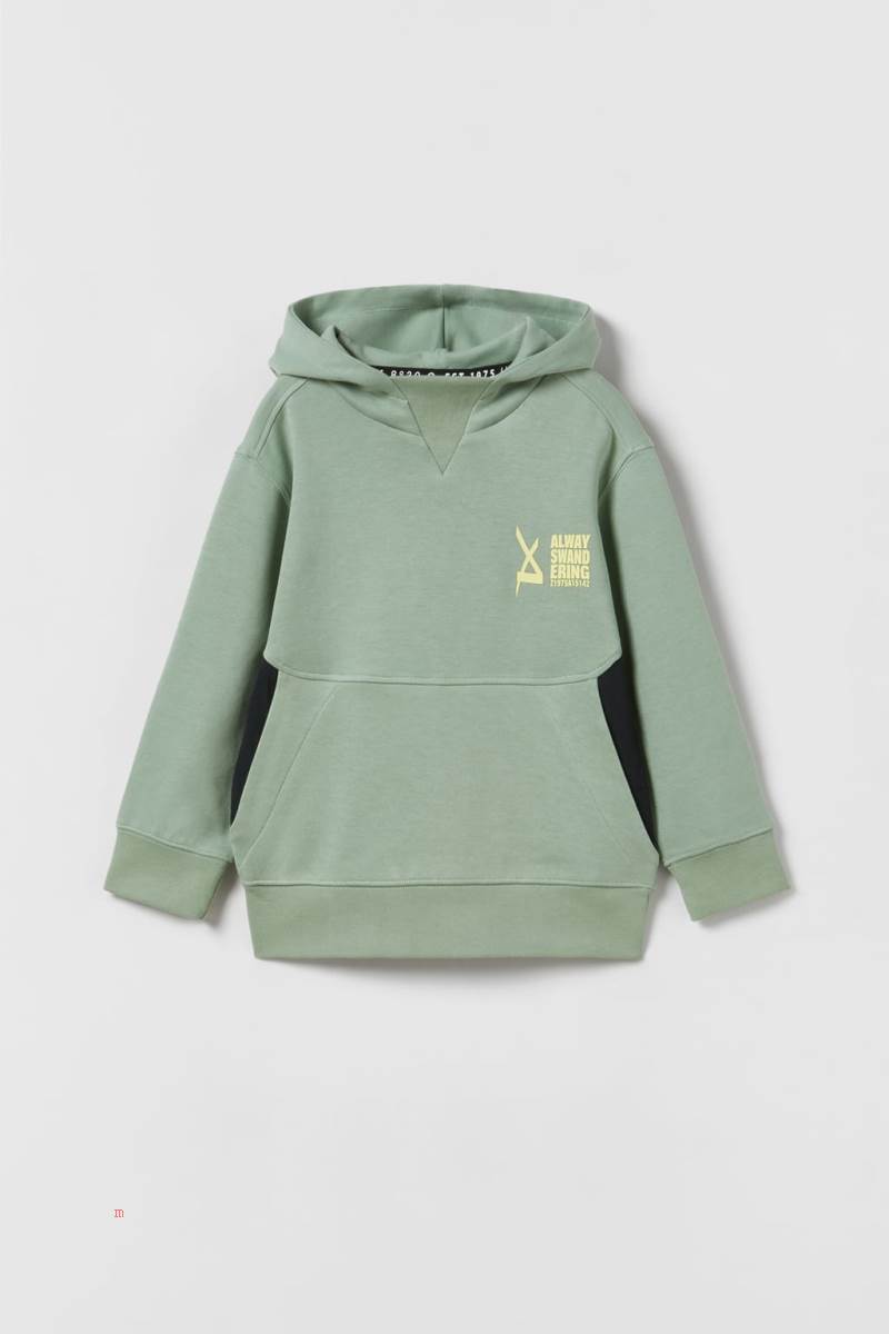 ZARA SPORTY CONTRAST Hoodie Pojke Ljusgröna | QGKRZ-1368