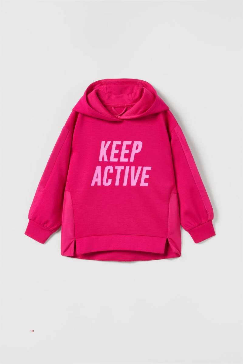 ZARA SPORTY CONTRAST Hoodie Tjej Fuchsia | ARSET-3581
