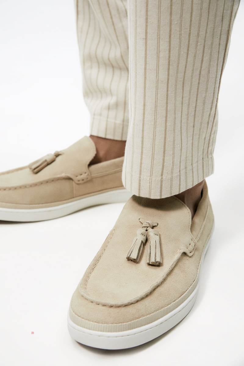 ZARA SPORTY LEATHER Loafers Herr Beige | MQBTY-6078