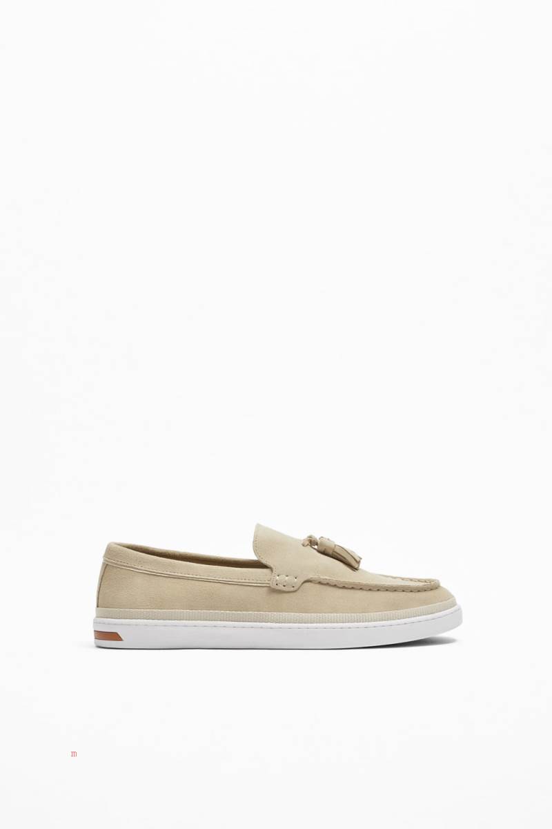 ZARA SPORTY LEATHER Loafers Herr Beige | MQBTY-6078