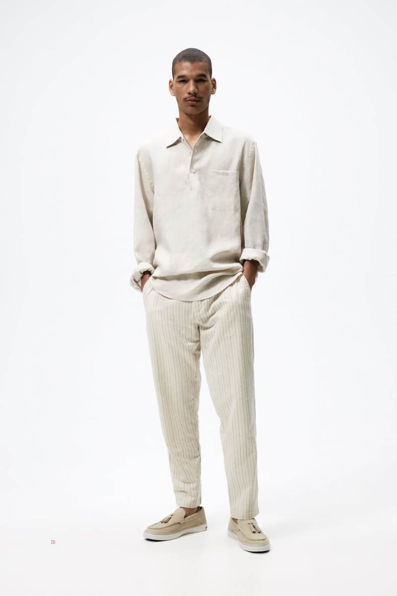 ZARA SPORTY LEATHER Loafers Herr Beige | MQBTY-6078
