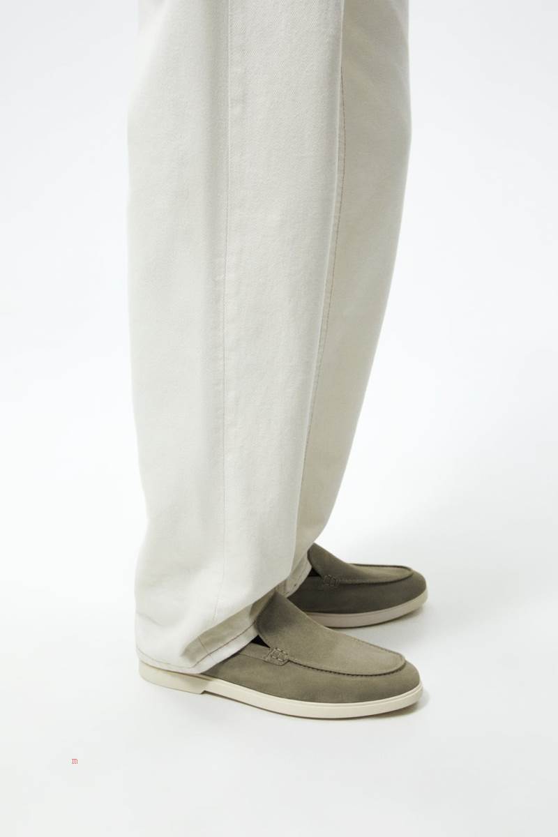 ZARA SPORTY LEATHER Loafers Herr Khaki Gröna | AVXNB-7261