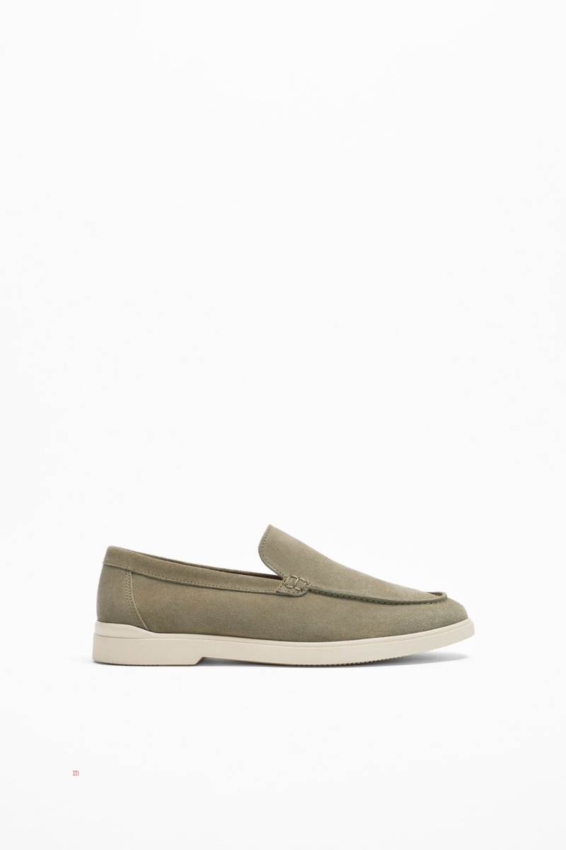 ZARA SPORTY LEATHER Loafers Herr Khaki Gröna | AVXNB-7261