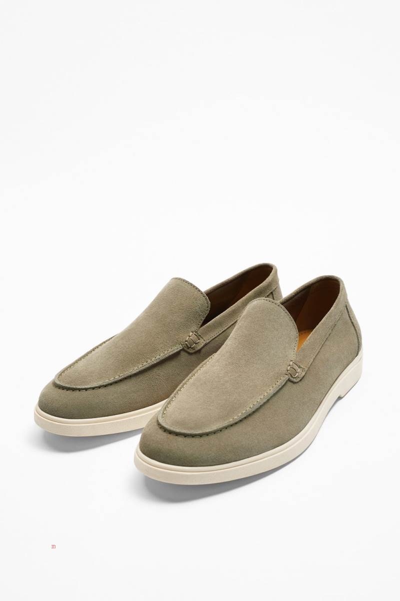 ZARA SPORTY LEATHER Loafers Herr Khaki Gröna | AVXNB-7261