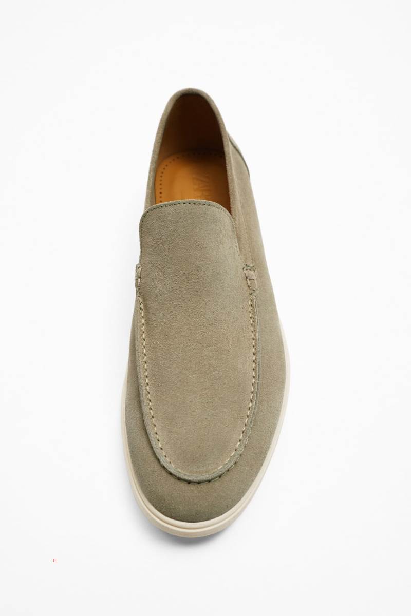 ZARA SPORTY LEATHER Loafers Herr Khaki Gröna | AVXNB-7261