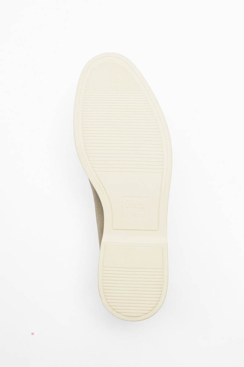 ZARA SPORTY LEATHER Loafers Herr Khaki Gröna | AVXNB-7261