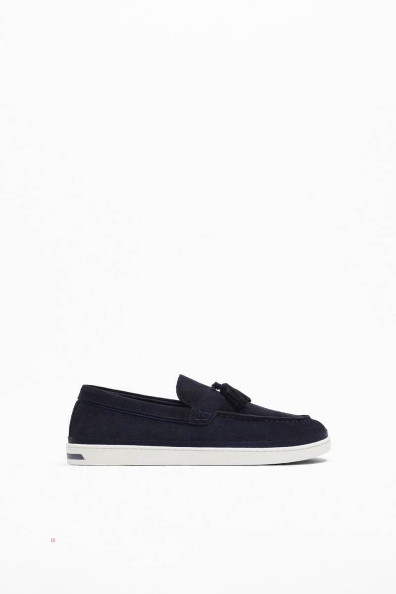 ZARA SPORTY LEATHER Loafers Herr Marinblå Blå | AXOUK-2376