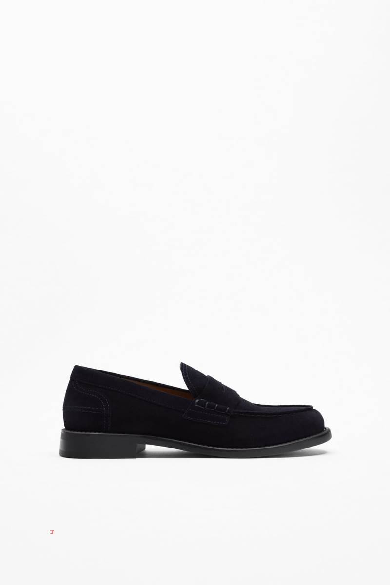 ZARA SPORTY LEATHER Loafers Herr Marinblå Blå | BMQIY-0518