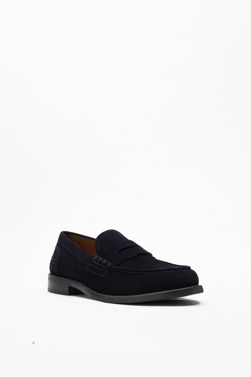 ZARA SPORTY LEATHER Loafers Herr Marinblå Blå | BMQIY-0518