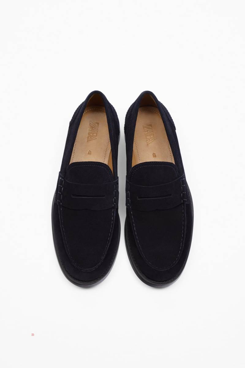 ZARA SPORTY LEATHER Loafers Herr Marinblå Blå | BMQIY-0518
