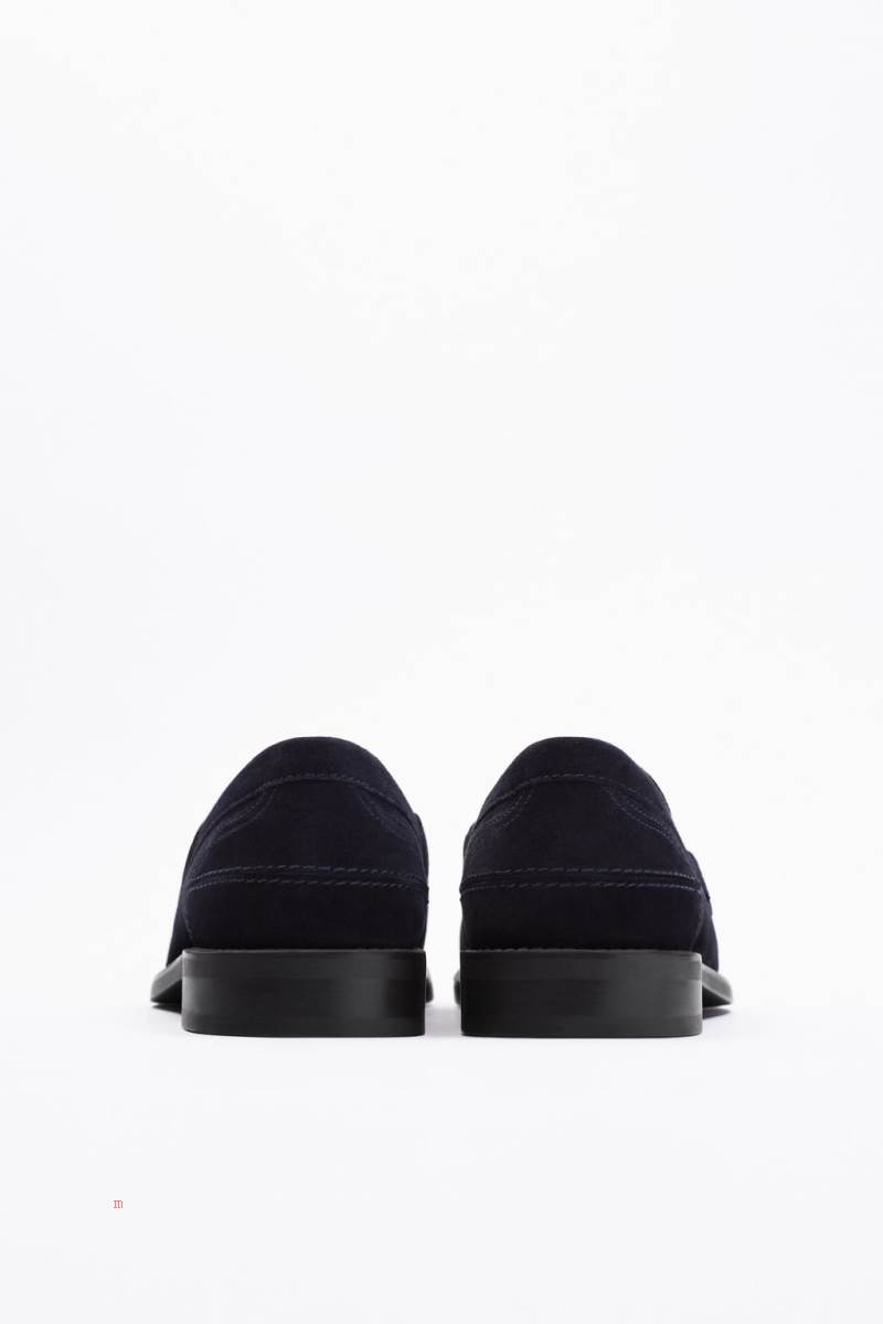 ZARA SPORTY LEATHER Loafers Herr Marinblå Blå | BMQIY-0518