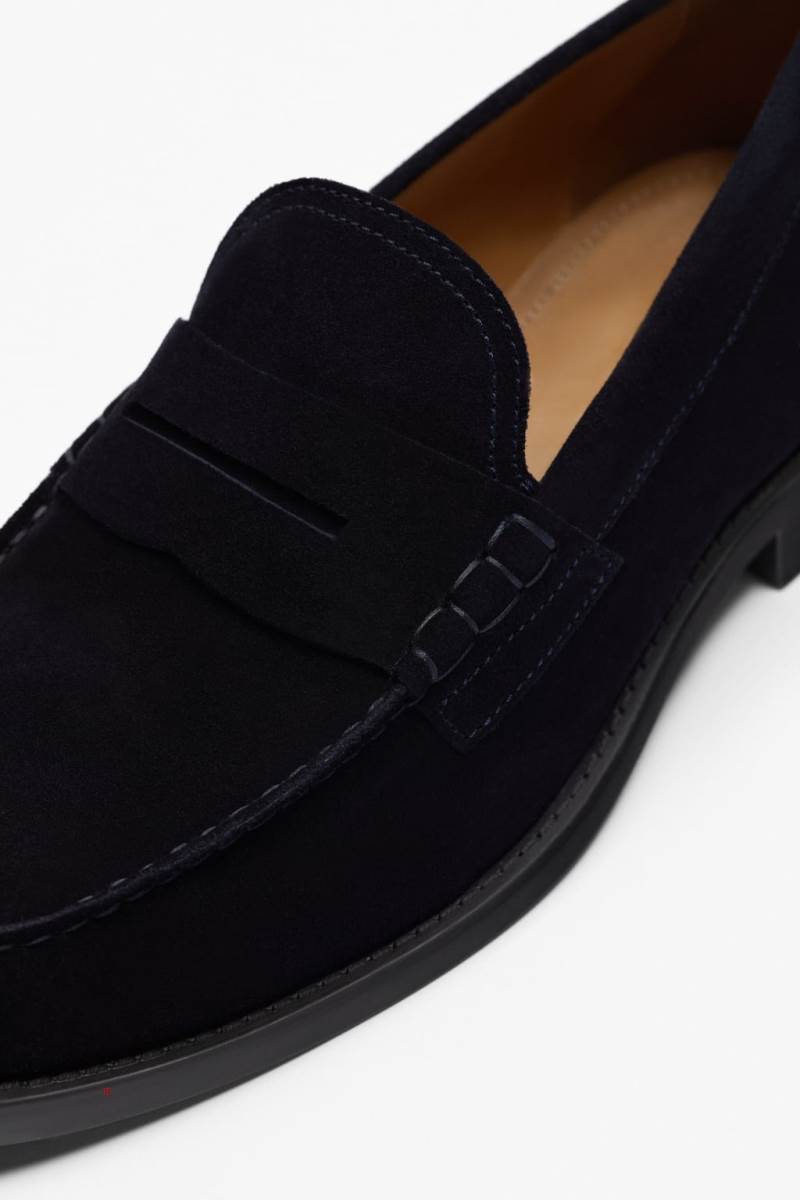 ZARA SPORTY LEATHER Loafers Herr Marinblå Blå | BMQIY-0518