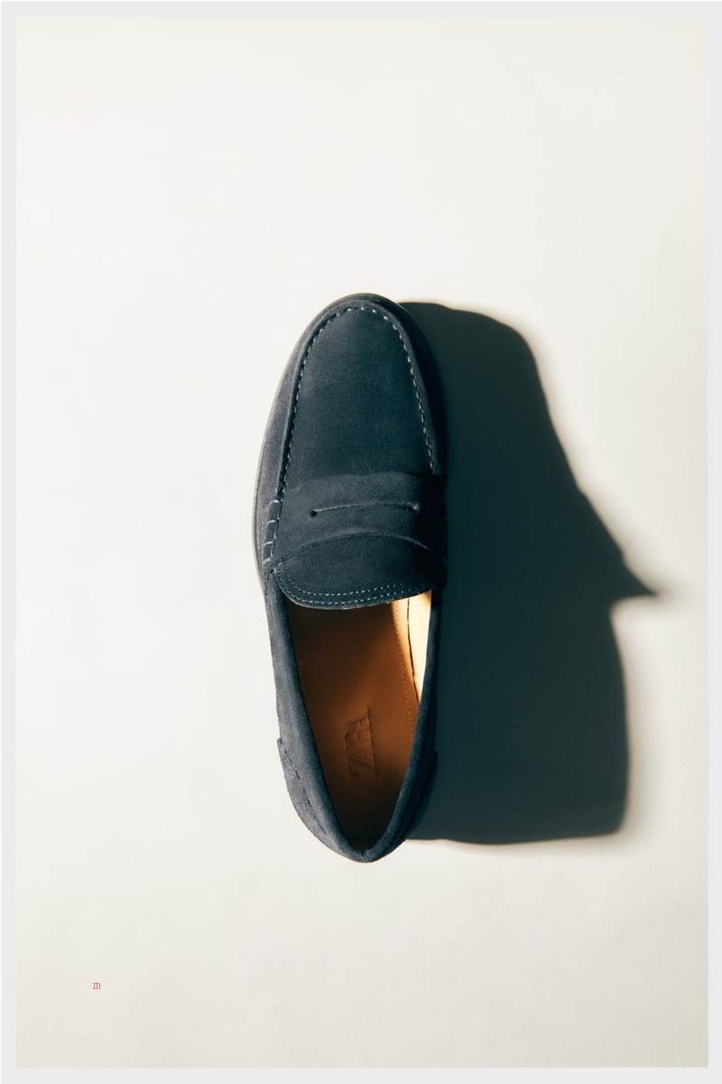 ZARA SPORTY LEATHER Loafers Herr Marinblå Blå | BMQIY-0518