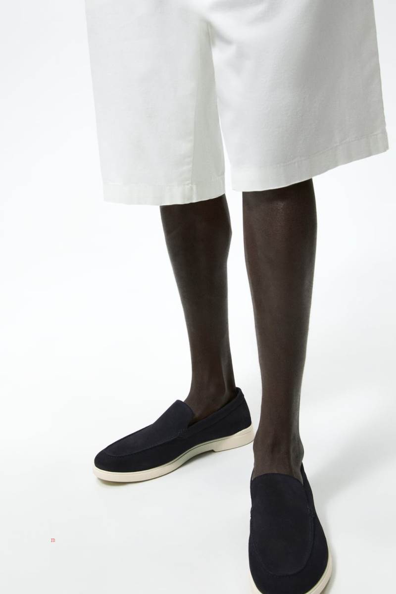 ZARA SPORTY LEATHER Loafers Herr Marinblå Blå | VIBPO-1725