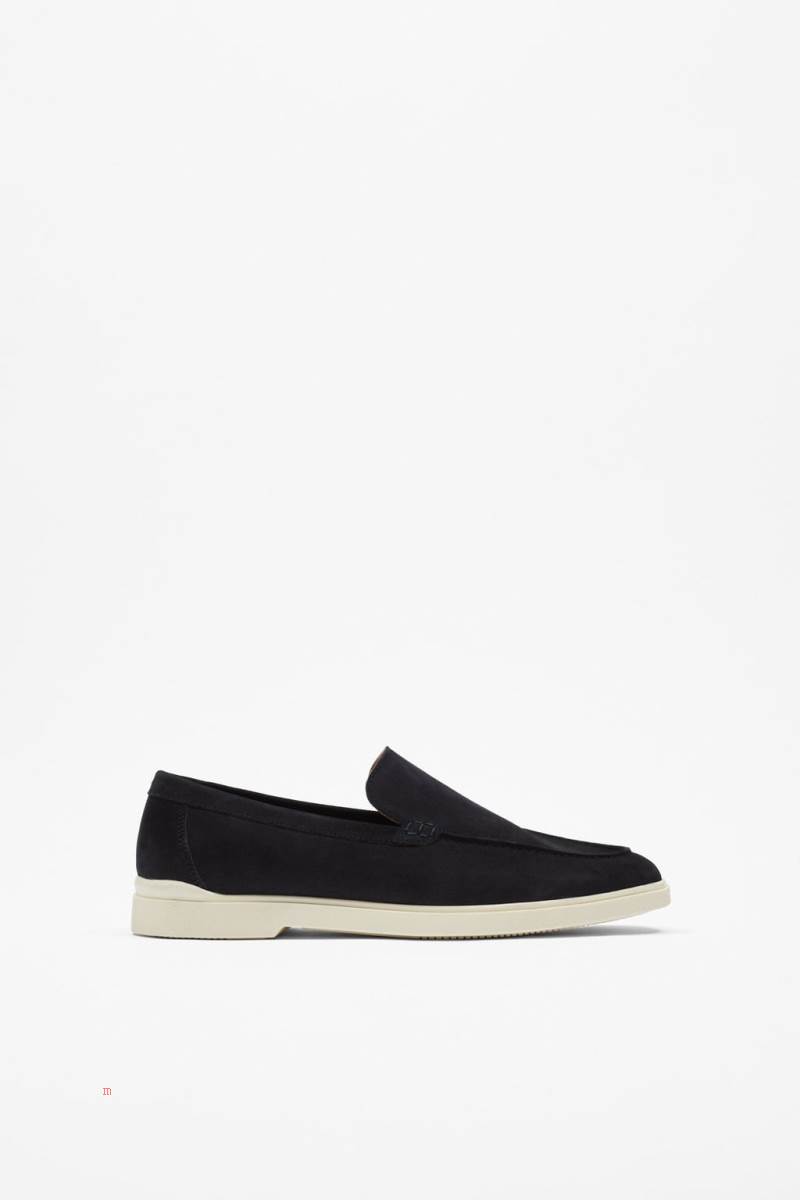 ZARA SPORTY LEATHER Loafers Herr Marinblå Blå | VIBPO-1725
