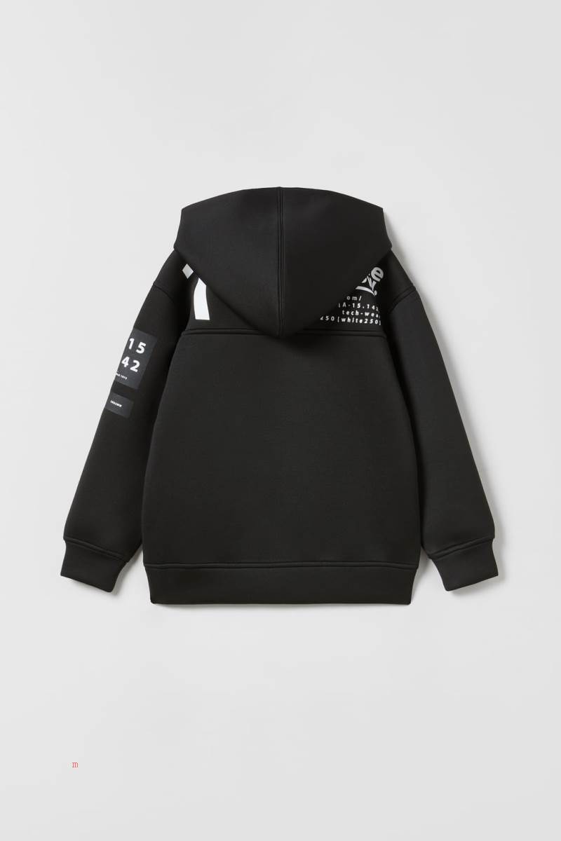 ZARA SPORTY NEOPRENE Hoodie Pojke Svarta | EOVSK-6094