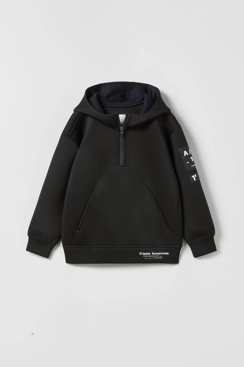 ZARA SPORTY NEOPRENE Hoodie Pojke Svarta | EOVSK-6094