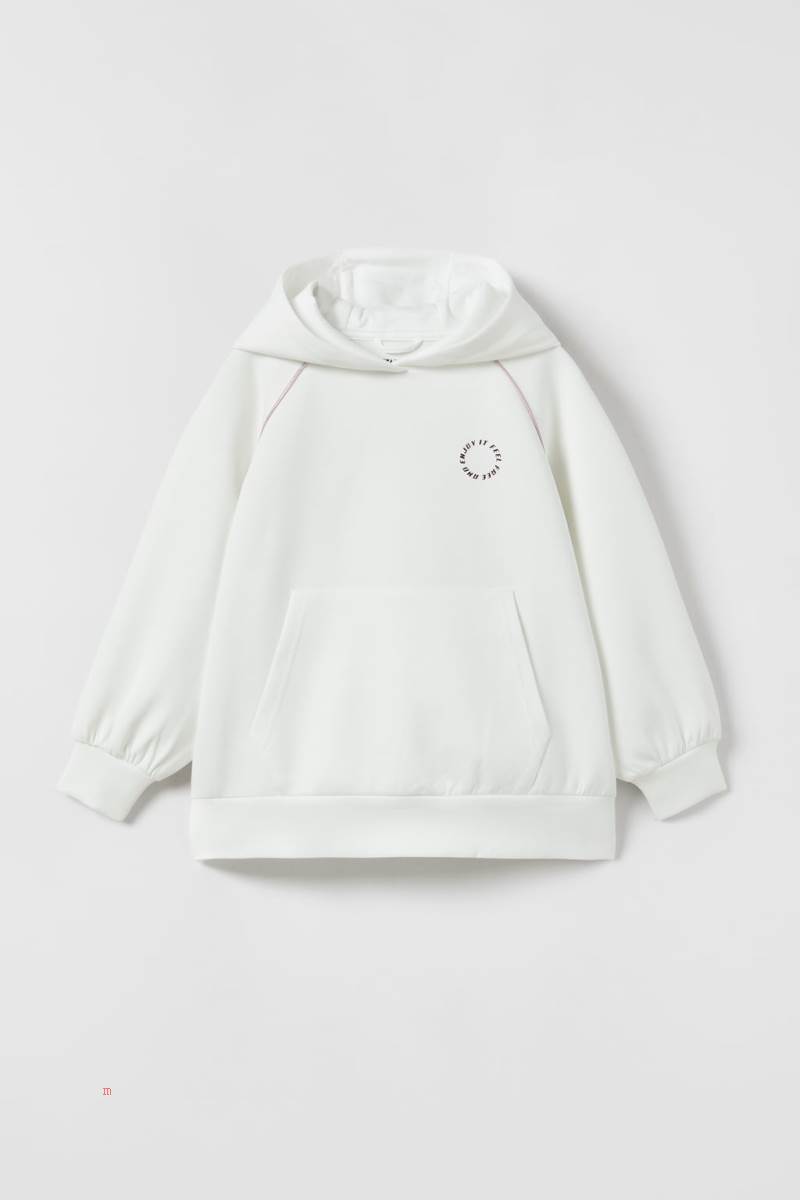 ZARA SPORTY OVERSIZE Hoodie Tjej Vita | UFWQV-3719